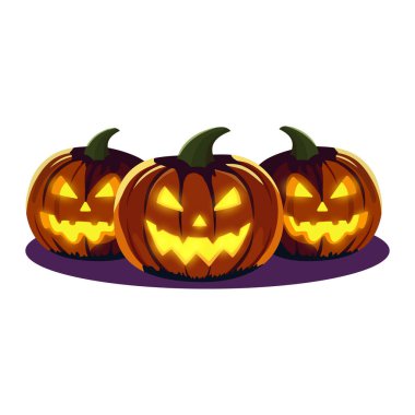 Beyaz arka planda üç korkutucu balkabağı. Mutlu Cadılar Bayramı konsepti. Vektör illüstrasyonu