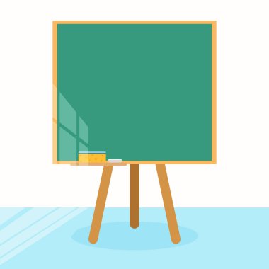 Ahşap çerçeveli boş yeşil karatahta. Çizgi film tarzında vektör illüstrasyonu