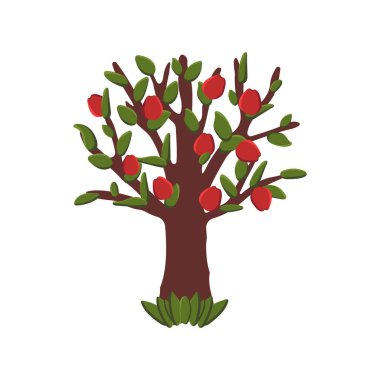 Dört mevsim ağacı - bahar, yaz, sonbahar, kış beyaz arka planda. Çizgi film tarzında vektör illüstrasyonu