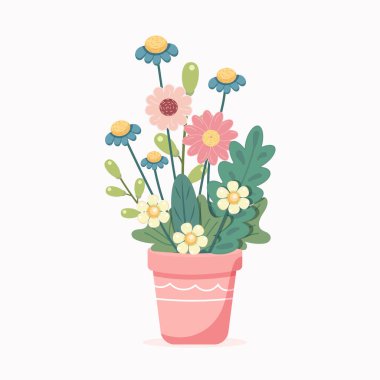 Çiçekler çiçek saksısında beyaz arka planda. Çizgi film tarzında vektör illüstrasyonu
