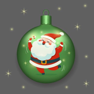 Noel Baba ve sim ile güzel Noel baloları. Yılbaşı ağacı ve Noel tasarımı için süslemeler. Vektör illüstrasyonu 