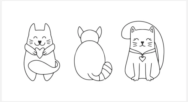 Doodle Katt Clipart Handritad Konstgräns Skissdjur Färgläggningssida Bok Vektor Stock — Stock vektor
