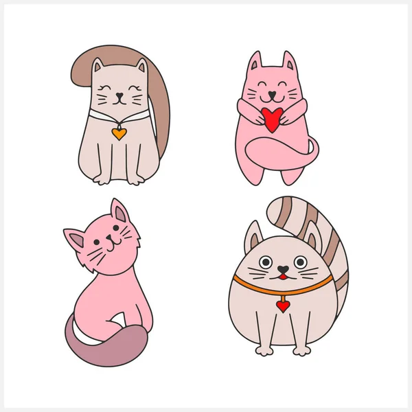 Doodle Cat Set Clip Art Ręcznie Narysowana Linia Sztuki Kreskówkowe — Wektor stockowy