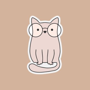 Doodle kedi klipsi. El yazısı çıkartması. Çizim hayvanı. Vektör hisse senedi çizimi. EPS 10