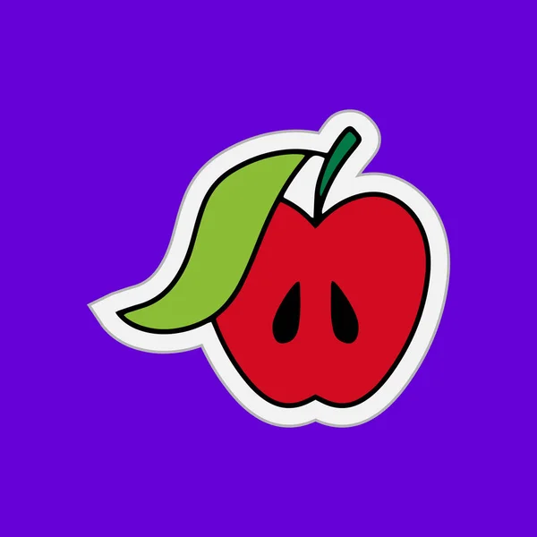 Doodle Czerwone Jabłko Liściem Owoce Naklejki Ręcznie Narysowane Jedzenie Ilustracja — Wektor stockowy