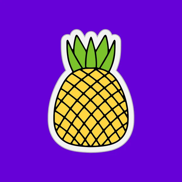 Doodle Food Icon Hand Drawn Sticker Pineapple Sketch Fruit Vector — Stock Vector