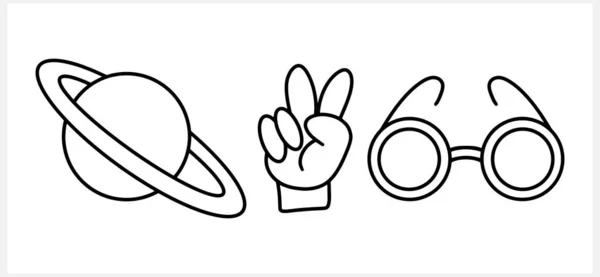 Doodle Saturn Glasses Hand Finger Icon Hand Drawn Coloring Page — Stock Vector