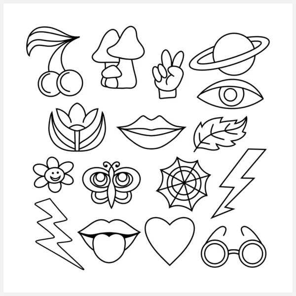 Doodle Trendy Life Style Collection Clipart Hand Drawn Coloring Page — Stock Vector