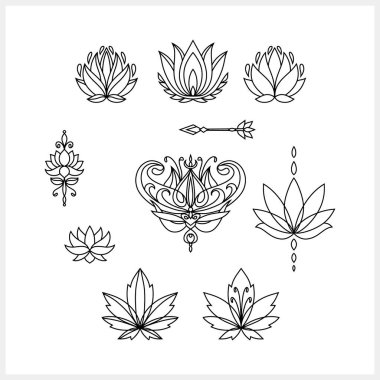 Lotus çiçeği karalama ikonu izole edildi. Taslak vektör stok çizimi. EPS 10