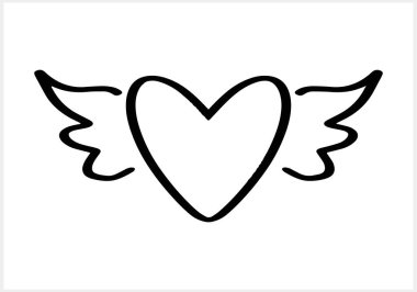 Doodle flying heart icon isolated. Sketch heart with wings.Hand dravn art line. Vector stock illustration
