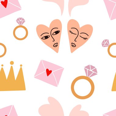 Abstract creative love seamless pattern isolated. Cartoon valentines day background Vector stock illustration. EPS 10