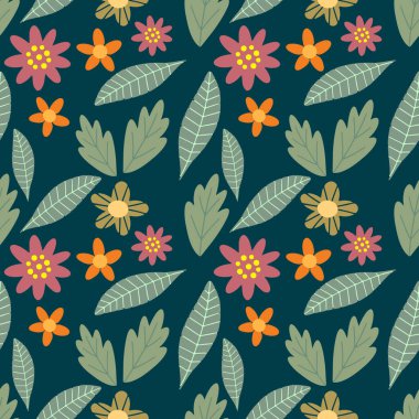 Boho flower leaf seamless pattern. Hand drawn background Cartoon vector stock illustration. EPS 10