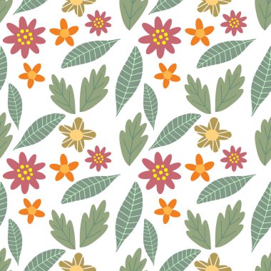 Boho flower leaf seamless pattern. Hand drawn background Cartoon vector stock illustration. EPS 10