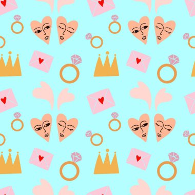 Abstract creative love seamless pattern. Cartoon valentines day background Vector stock illustration. EPS 10