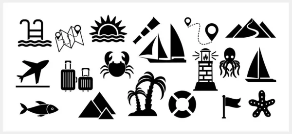 Doodle Travel Set Clipart Isolated Hand Drawn Stencil Art Vector — Stock Vector
