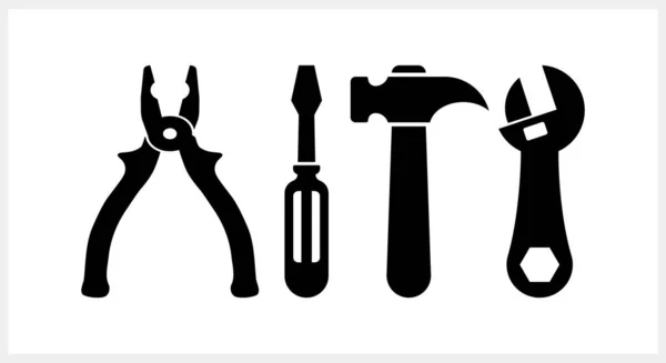 Stencil Csavarhúzó Fogó Ikon Hammer Tools Előfizetői Vektor Készlet Illusztráció — Stock Vector