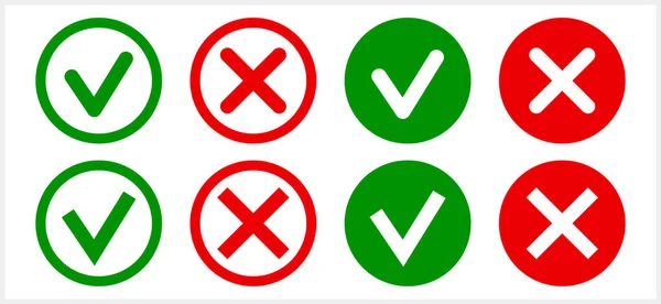 Green Tick Red Cross Icon Check Mark Clipart Set Yes — 图库矢量图片
