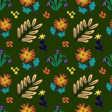 Boho flower leaf seamless pattern. Hand drawn background Cartoon vector stock illustration. EPS 10