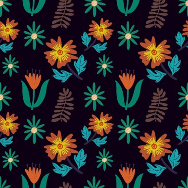 Boho flower leaf seamless pattern. Hand drawn background Cartoon vector stock illustration. EPS 10