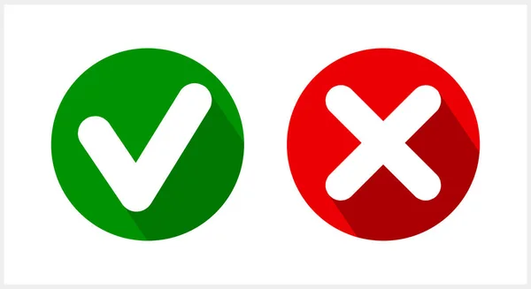 Grünes Häkchen Und Rotes Kreuz Mit Schattensymbol Kein Symbol Vektoraktiendarstellung — Stockvektor
