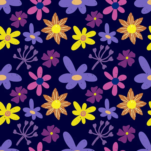 Boho Fleur Motif Sans Couture Fond Dessiné Main Illustration Vectorielle — Image vectorielle
