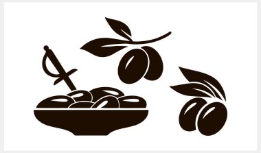 Zeytin parçası. Yaprak ve meyveli dal soyutlanmış. Stencil Vector hisse senedi çizimi. EPS 10