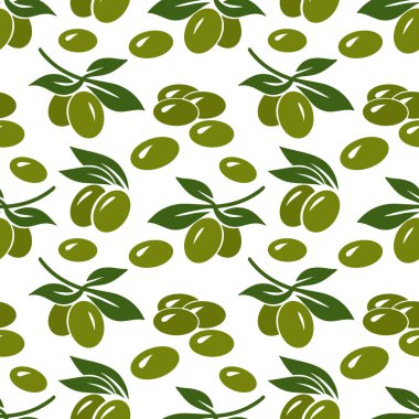 Zeytinsiz desen izole edildi. Yaprak ve meyveli dal. Vektör hisse senedi çizimi. EPS 10