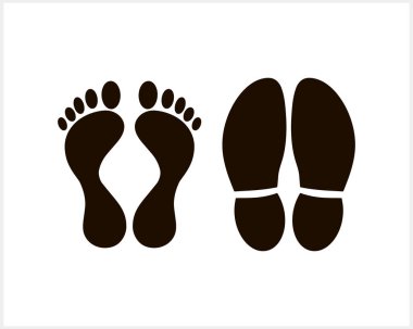Ayak izi ayak izi ikonu izole edildi. İnsan ayak izi silueti. Ayak bakımı çıplak ayakla seyahat ediyor. Vektör illüstrasyonu EPS 10