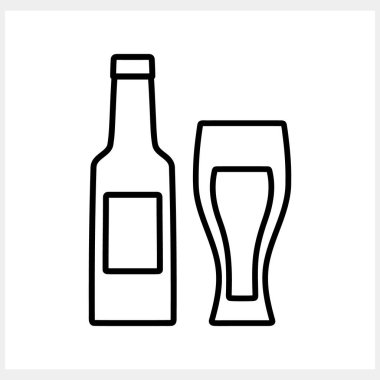 Bira ikonu izole edildi. Bira bardağı ve şişe. Şarap Vektörü illüstrasyonu. EPS 10