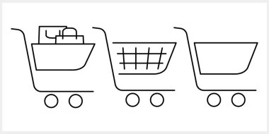 Pushcart alışveriş sepeti ikonu. Eskiz dükkanı Clipart Düz vektör stok illüstrasyonu EPS