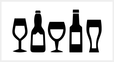 Bira ikonu izole edildi. Bira bardağı ve şişe. Şarap Vektörü illüstrasyonu. EPS 10