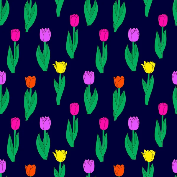 Flower tulip with leaf seamless pattern. Cartoon vector stock illustration. EPS 10
