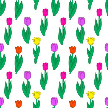 Yapraksız desenli çiçek lalesi izole edilmiş. Çizgi film vektör stok çizimi. EPS 10