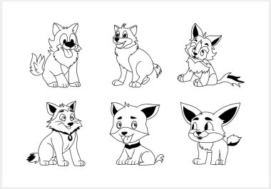 Doodle kedisi ve köpek klibi izole edildi. El çizimi sanat. Çizim hayvanı. Vektör hisse senedi çizimi. EPS 10
