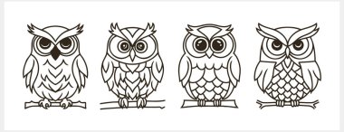 Doodle baykuşu simgesi izole edildi. Hayvan sanatı. Sayfa boyama kitabı. Taslak vektör stok çizimi. EPS 10