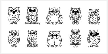 Doodle baykuşu simgesi izole edildi. Hayvan sanatı. Sayfa boyama kitabı. Taslak vektör stok çizimi. EPS 10