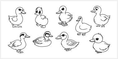 Ördek tokası sanatı izole edildi. Elle çizilmiş hayvan kuş ikonu. Vektör hisse senedi çizimi. EPS 10