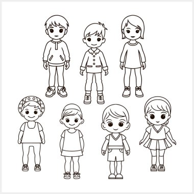 Tatlı Anime kızı ve koca gözlü yalnız bir oğlan. Manga tarzı. El çizimi vektör çizimi. EPS 10