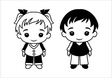 Tatlı Anime kızı ve erkek izole edilmiş. Manga tarzı. El çizimi vektör illüstrasyonu