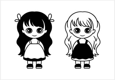 Büyük gözleri olan tatlı bir Anime kızı. Manga tarzı. El çizimi vektör illüstrasyonu