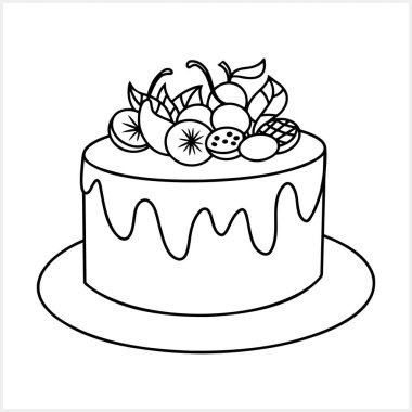 Kek simgesi izole edildi. Doğum günü kutlaması için çok tatlı. Sayfa boyama kitabı. Oyma Vektör hisse çizimi