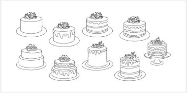 Kek simgesi izole edildi. Doğum günü kutlaması için çok tatlı. Sayfa boyama kitabı. Oyma Vektör hisse çizimi