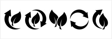 Yaprak simgesi izole edilmiş geri dönüşümlü ok. Stencil clipart Vector hisse illüstrasyonu