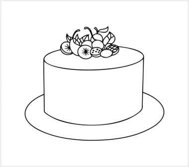 Kek simgesi izole edildi. Doğum günü kutlaması için kek. Sayfa boyama kitabı. Oyma Vektör hisse çizimi