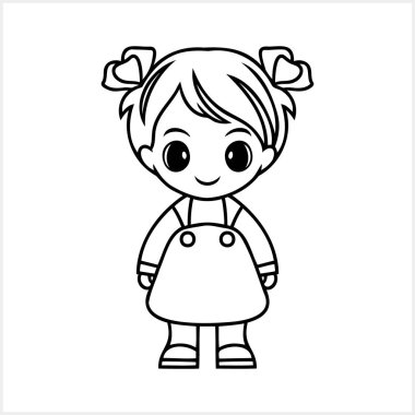 İri gözlü, izole bir anime kız. Manga tarzı. Sayfa boyama kitabı. El çizimi vektör illüstrasyonu