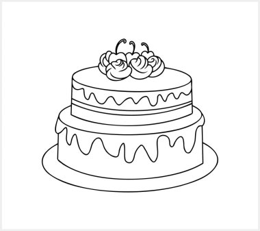 Kek simgesi izole edildi. Doğum günü kutlaması için kek. Sayfa boyama kitabı. Oyma Vektör hisse çizimi