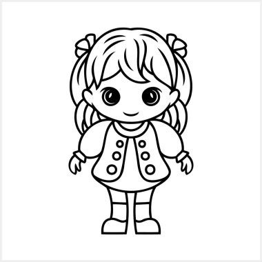Tatlı Anime kızı ve erkek izole edilmiş. Manga tarzı. Boyama kitabı sayfası. El çizimi vektör illüstrasyonu