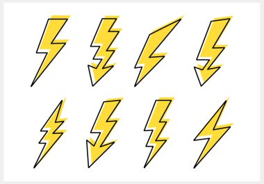 Şimşek simgesi karala. Elektrik ve piller için gök gürültüsü şarj gücü. El çizimi ışık. Vektör stok illüstrasyonu