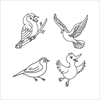 Doodle bird icon isolated Line art animal. Hand drawing clipart