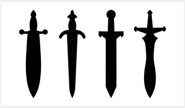 Eski hançer simgesi izole edildi. Doodle sanatı. Stencil bıçak. Vektör stok illüstrasyonu